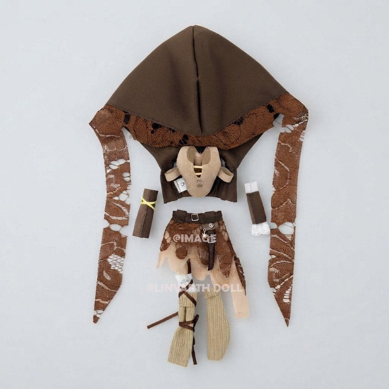Steampunk Outdoor Costume for 1/6 Scale Dolls, Brown Wasteland Grunge Dress & Tattered Hood Set for 30cm Dolls
