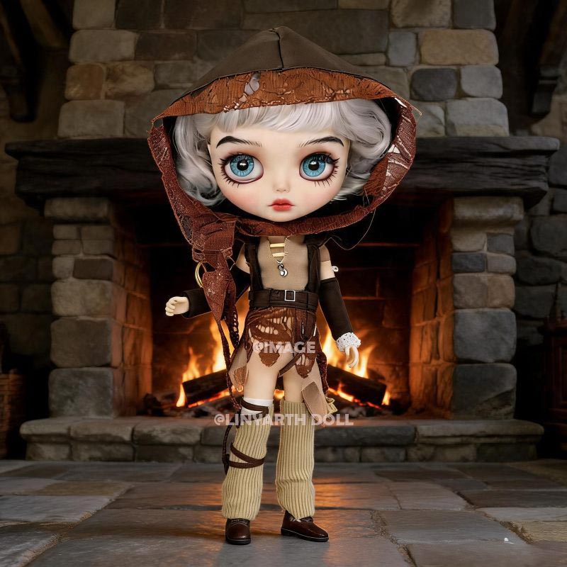 Steampunk Outdoor Costume for 1/6 Scale Dolls, Brown Wasteland Grunge Dress & Tattered Hood Set for 30cm Dolls
