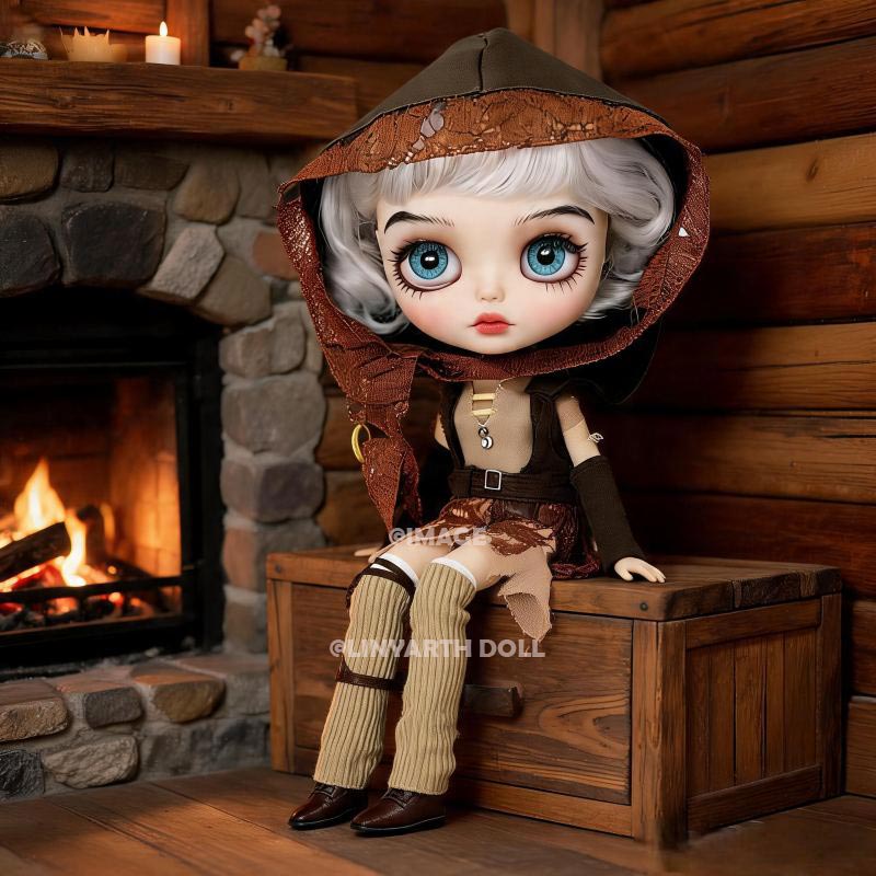 Steampunk Outdoor Costume for 1/6 Scale Dolls, Brown Wasteland Grunge Dress & Tattered Hood Set for 30cm Dolls