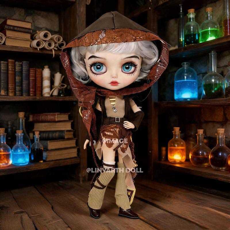 Steampunk Outdoor Costume for 1/6 Scale Dolls, Brown Wasteland Grunge Dress & Tattered Hood Set for 30cm Dolls