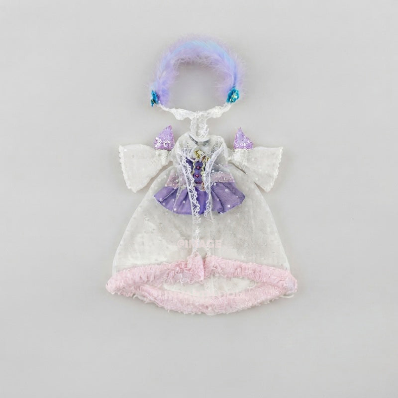 Pastel Ice Cream Outfit for 1/6 Scale Dolls, Kawaii Tulle Dress with Fur Ball Hem, Sparkle Mesh Sleeves & Headband for 30cm Dolls