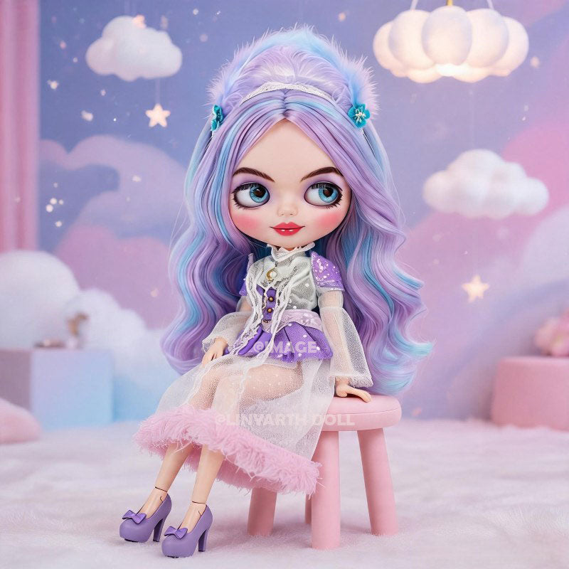 Pastel Ice Cream Outfit for 1/6 Scale Dolls, Kawaii Tulle Dress with Fur Ball Hem, Sparkle Mesh Sleeves & Headband for 30cm Dolls