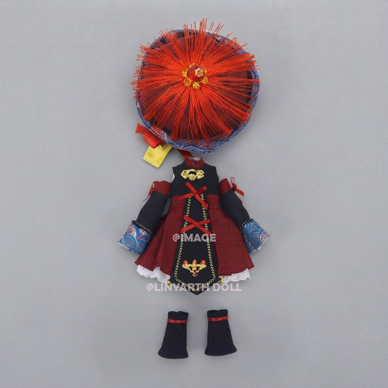 Chinese Jiangshi Costume for 1/6 Scale Dolls, Red Black Lolita Zombie Dress, Halloween Qing Dynasty Hat & Outfit Set for 30cm Dolls