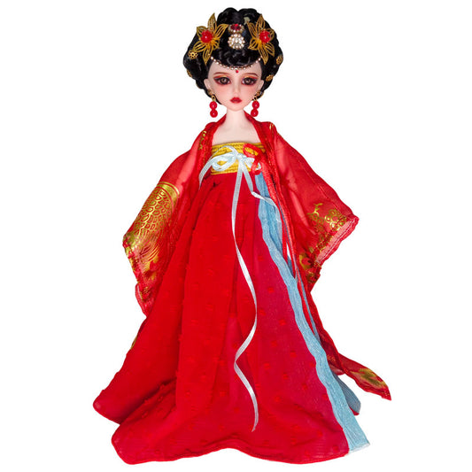 LINYARTH 30cm Chinese ancient style doll wearing exquisite red Hanfu dress and traditional hair accessories, perfect collectible art toy for display.
